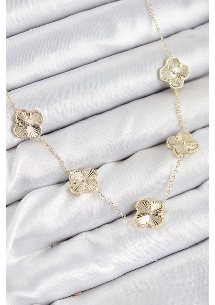 Pirinç Vıp Yonca Model Gold Renk Kadın Kolye TG27BKO10484