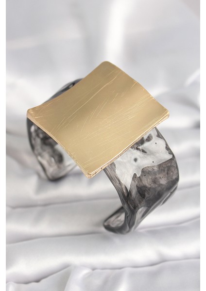 Siyah Mermer Desen Akrilik Plastik Gold Kare Plaka Model Vintage Kadın Bilezik TG27BB6681