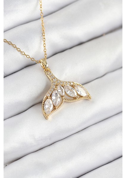 316L Çelik Zirkon Taşlı Balık Kuyruğu Model Gold Renk Kadın Kolye TG27BKO10511