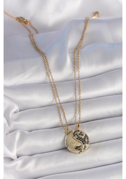 316L Çelik Gold Renk Zincir Zirkon Taşlı Ying Yang Model Gün Batımı Işlemeli Arkadaşlık Kadın Kolye TG27BKO10029 modelleri