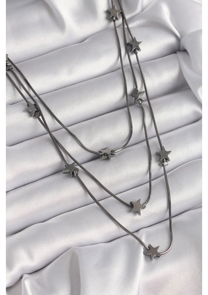 Pirinç Füme Renk 3'lü Yıldız Model Kadın Kolye TG27BKO9623