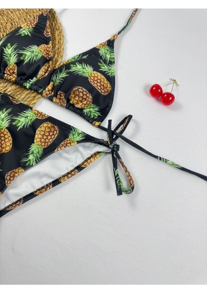 Ananas Desenli Ipli Üçgen Kadın Bikini Takımı fiyatları