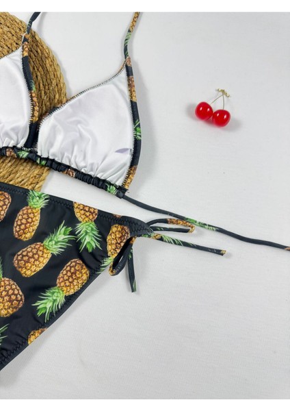 Ananas Desenli Ipli Üçgen Kadın Bikini Takımı fırsatları