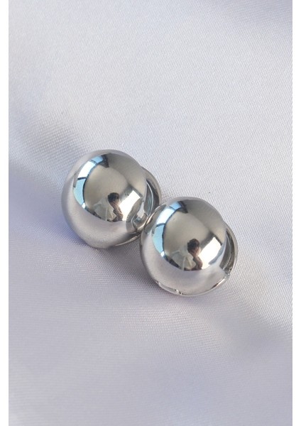 Pirinç Gümüş Renk Içi Boş Minimal Topçuk Küpe TG27BKP8985