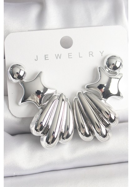 Gümüş Renk Yıldız Deniz Kabuğu Model Ccb Plastik Kadın Küpe Seti TG27BKP10031