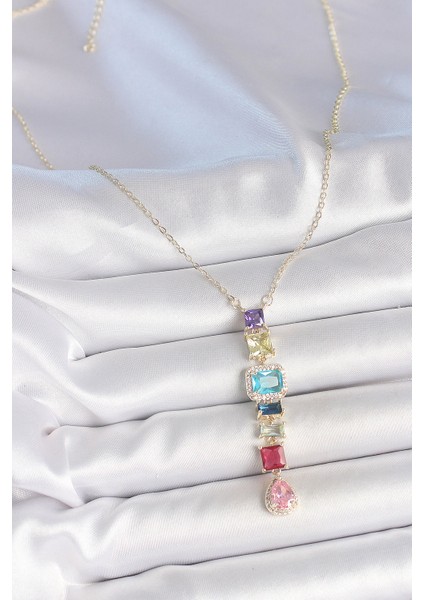 Gold Karışık Renk Zirkon Taşlı Y Pirinç Kolye TG27BKO10225 fiyatları