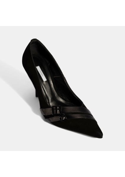 Kadın Siyah Metal Toka Detaylı Süet Stiletto indirimleri