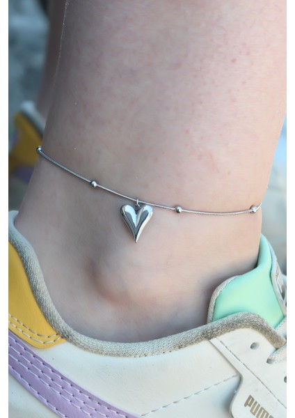 316L Çelik Gümüş Renk Kalp Figür Kadın Halhal TG27HH1492