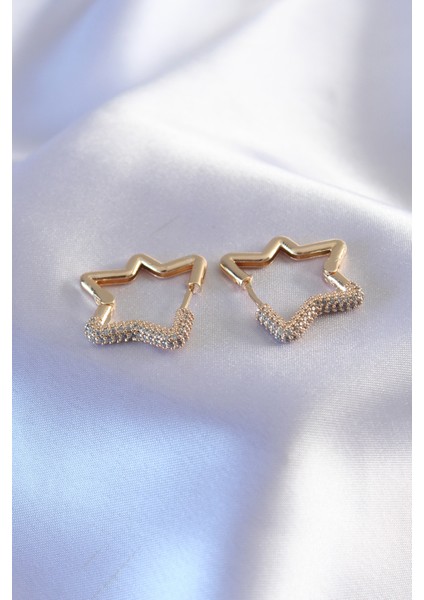 Gold Renk Zirkon Taşlı Yıldız Model Kadın Küpe TG27BKP7236