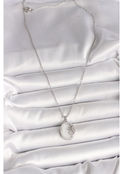 316L Çelik Gümüş Renk Zincir Beyaz Mineli Gün Batımı Model Zirkon Taş Detaylı Kadın Kolye TG27BKO10003 fiyatları