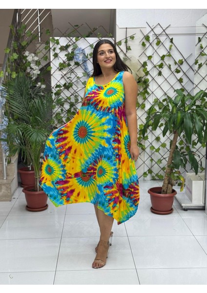 BD13305 Viskon Kolsuz Bodrum Batikli Elbise fiyatları