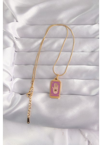 316L Çelik Gold Renk Mor Mineli El Figür Tarot Kolye TG27BKO9034 fiyatları