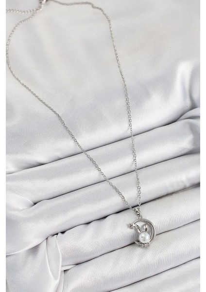 316L Çelik Inci Detaylı Hilal Tavşan Model Gümüş Renk Kadın Kolye TG27BKO10348 fiyatları