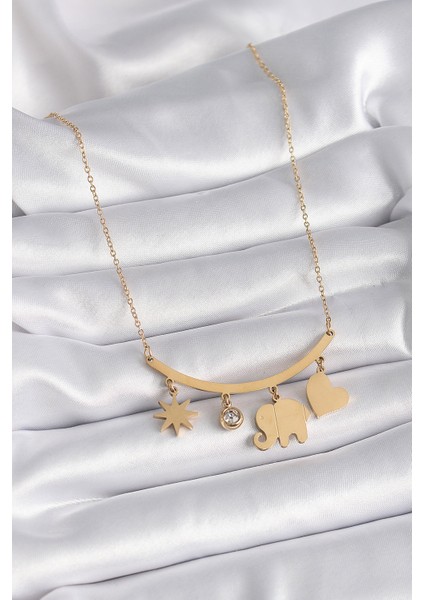 316L Çelik Gold Renk Fil Figür Zirkon Taş Detay Kadın Kolye TG27BKO9408 fiyatları