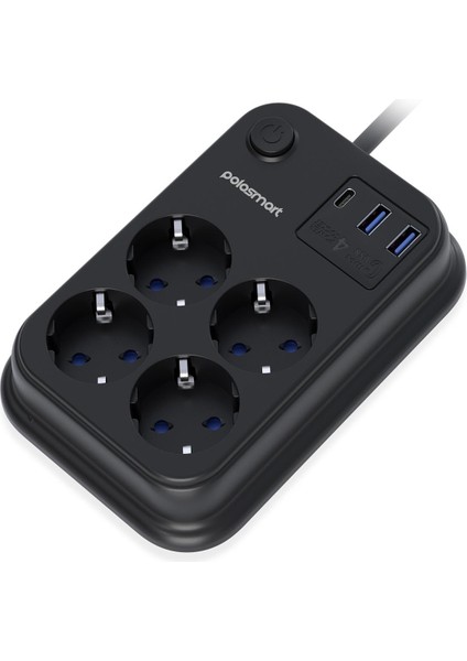 MP22 Akım Korumalı 4 Priz 2 USB 1 Type-C Çıkışlı Uzatma Kablosu 2 Metre Siyah