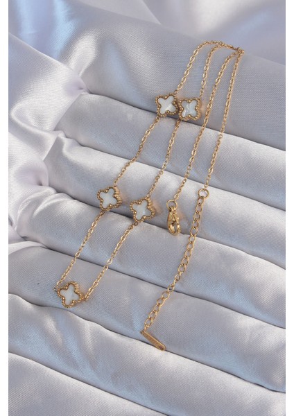 316L Çelik Gold Renk Minimal Beyaz Sedefli Yonca Kolye TG27BKO9002 fiyatları