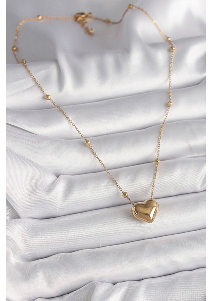 316L Çelik Gold Renk Topçuk Detaylı Zincir Kalp Model Kadın Kolye TG27BKO9772 fiyatları