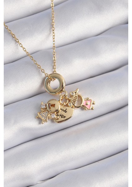 316L Çelik Gold Renk Zirkon Taş Detay Çocuk Figür Charm Model Kadın Kolye TG27BKO9324