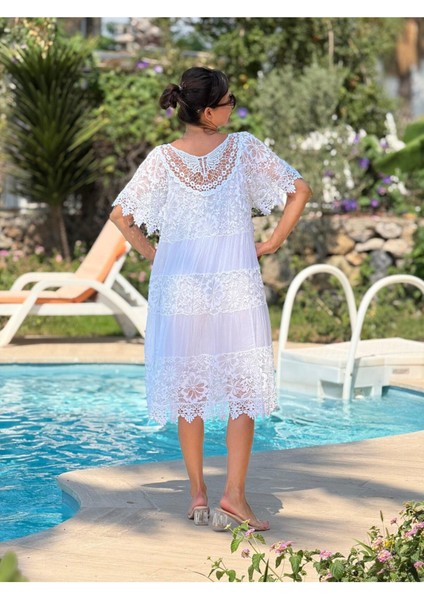 NCC10337 Italyan Ipek Elbise Beyaz