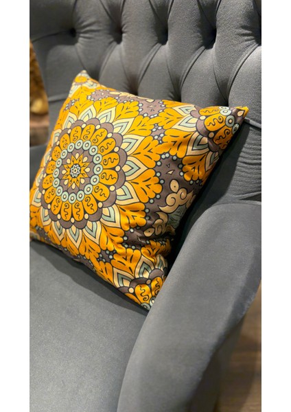 Etnik Geometrik Sarı / Çift Tarafı Baskılı Evelyn Süet Kırlent Kılıfı 43 x 43 modelleri