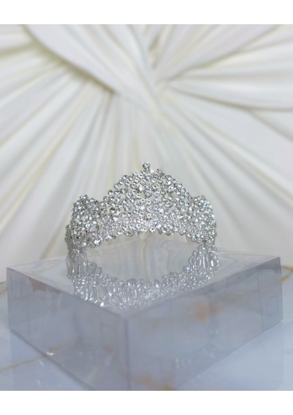 Zirkon Taşlı Döküm Yüksek Gelin Tacı