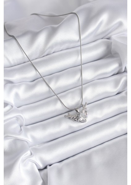 316L Çelik Gümüş Renk Zirkon Taşlı Boynuz Model Kadın Kolye TG27BKO8133 fiyatları