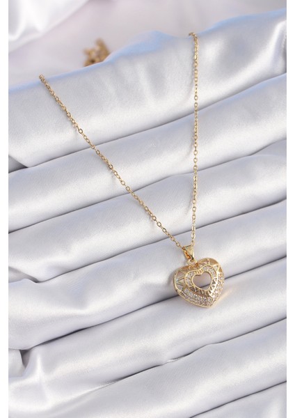 316L Çelik Gold Renk Zirkon Taşlı Kalp Model Vintage Kadın Kolye TG27BKO9325 fiyatları