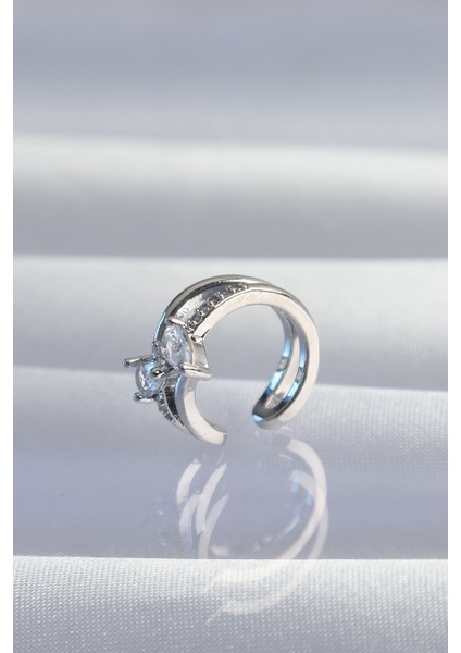 Pirinç Gümüş Renk Zirkon Taşlı Damla Earcuff Küpe TG27BKP9334 fiyatları