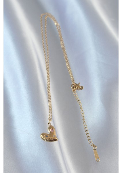 316L Çelik Zincir Gold Renk Renkli Zirkon Taşlı Kalp Kolye TG27BKO8905 modelleri