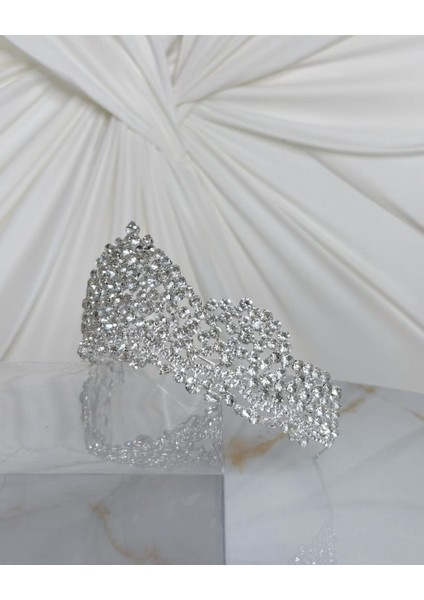 Zirkon Taşlı Döküm Yüksek Gelin Tacı modelleri