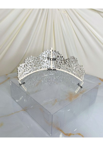 Zirkon Taşlı Döküm Yüksek Gelin Tacı