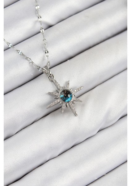 316L Çelik Zirkon Taşlı Kutup Yıldızı Model Gümüş Renk Kadın Kolye TG27BKO10443