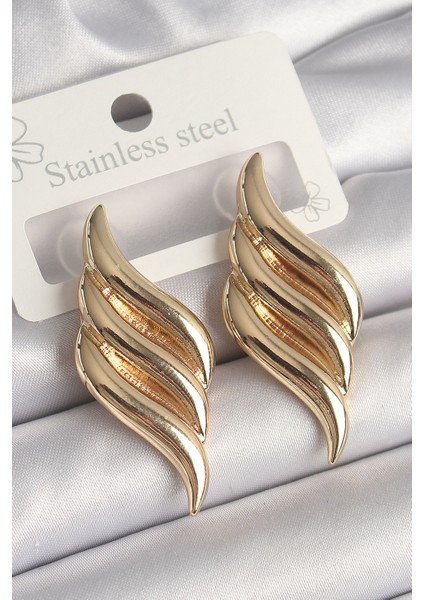 Pirinç Gold Renk 3 Sıra Dalga Model Kadın Küpe TG27BKP10237
