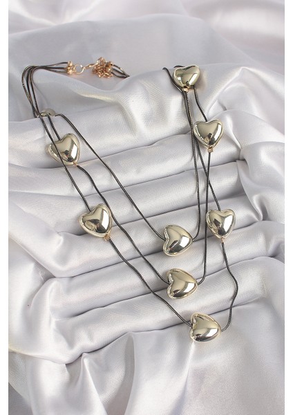 Pirinç Füme Renk Zincir 3D Gold Renk Kalp Model Kadın Kolye TG27BKO9618 fiyatları