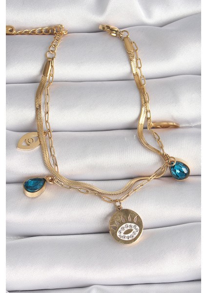 316L Çelik Gold Renk Zirkon Taşlı Göz Işleme Figür Kadın Bileklik TG27BB6501