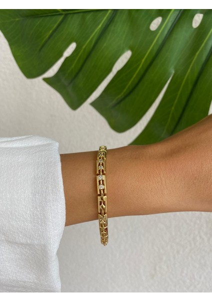 Xuping 14K Zirkon Taş Işlemeli Kare Labirent Gold Bileklik modelleri