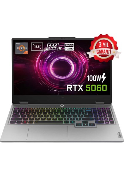 Loq 15AHP10 Amd Ryzen 7 250 16GB Ddr5 1tb SSD RTX5060 8gb 100W 15.6 Inç Full Hd 144Hz IPS Freedos Gaming Laptop (83JG008UTR)