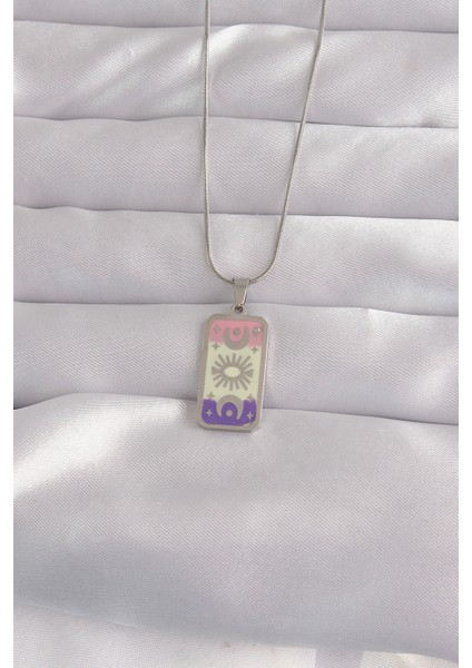 316L Çelik Gümüş Renk Karışık Mineli Ay Figür Tarot Kolye TG27BKO9044