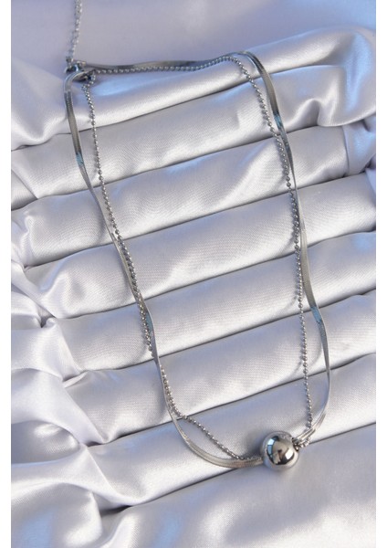 316L Çelik Çift Zincirli Gümüş Renk Topçuk Italyan Model Kolye TG27BKO8877 modelleri