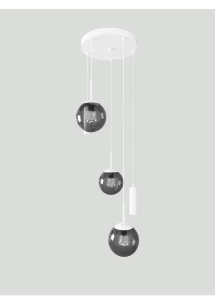 Vienna Modern Beyaz Metal Gövdeli 5'li Sarkıt Avize - 3 Füme Cam Küre 2 LED Spot, E27 DUY-G10 Duy fırsatları