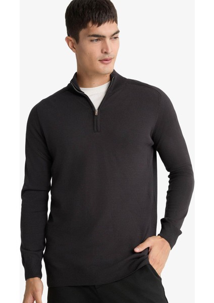 Standart Fit Dik Yaka Yarım Fermuarlı Triko Kazak D0624AX25AU