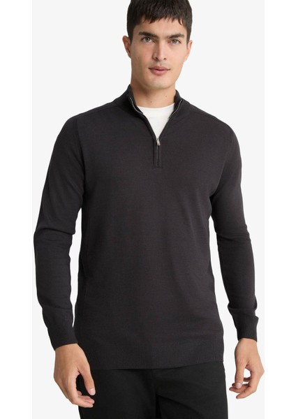 Standart Fit Dik Yaka Yarım Fermuarlı Triko Kazak D0624AX25AU modelleri