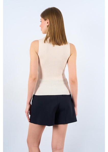 Patlı Düğmeli Triko Atlet - Beyaz Kayısı indirimleri