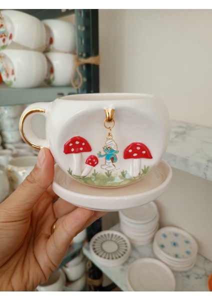 Ceresshop El Yapımı Şirin Charmlı Seramik Mug fiyatları