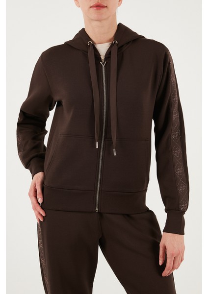 New Hooded Regular Fit Kapüşonlu Yaka Logolu Fermuarlı Sweat W5YQ05KBYE2 Bayan Sweat W5YQ05 Kbye2 G1EB