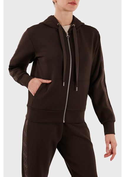 New Hooded Regular Fit Kapüşonlu Yaka Logolu Fermuarlı Sweat W5YQ05KBYE2 Bayan Sweat W5YQ05 Kbye2 G1EB