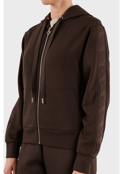 New Hooded Regular Fit Kapüşonlu Yaka Logolu Fermuarlı Sweat W5YQ05KBYE2 Bayan Sweat W5YQ05 Kbye2 G1EB