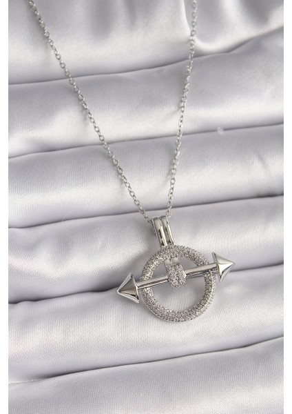 316L Çelik Gümüş Renk Zincir Zirkon Taşlı Halka Model Kadın Kolye TG27BKO9506