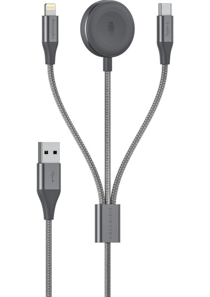 Cellairis Saat Şarjlı Premium Naylon 3'ü 1 Arada Kablo 1.5m - Gri