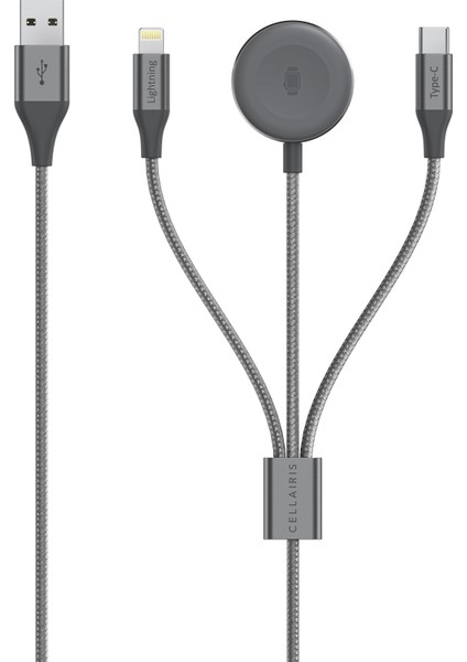 Cellairis Saat Şarjlı Premium Naylon 3'ü 1 Arada Kablo 1.5m - Gri fiyatları